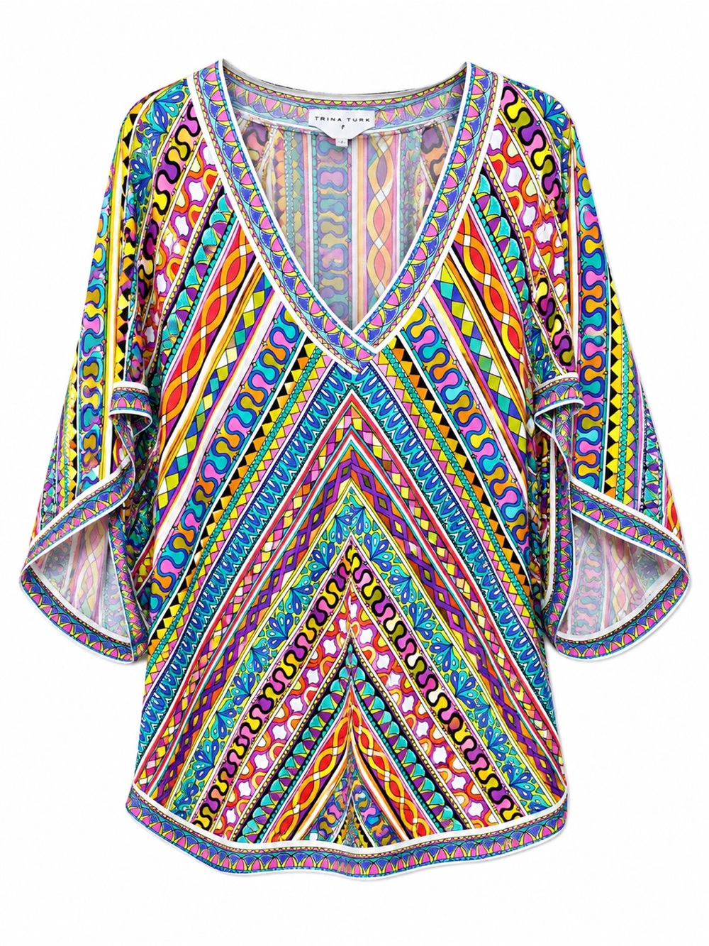 Trina Turk XS Psychedelic Geometric Tunic Top Y2K Resort Swim Cover Up Mod